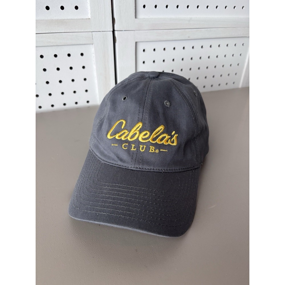 NEW Cabela's Club Hat Adult Gray Yellow Strapback Adjustable Embroidered Dad Hat